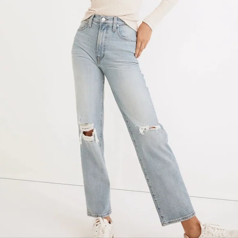 NWT Madewell The Perfect Vintage Straight Jean in Danby Wash: Knee-Rip Edition